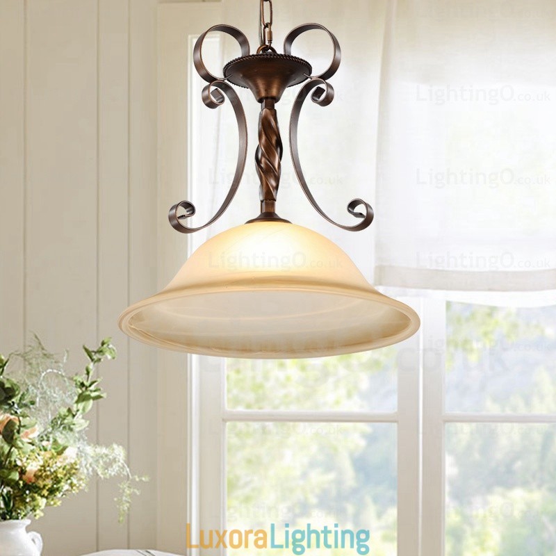 Designer Touch Decorative 1 Light Country Rustic Pendant Light with Glass Shade