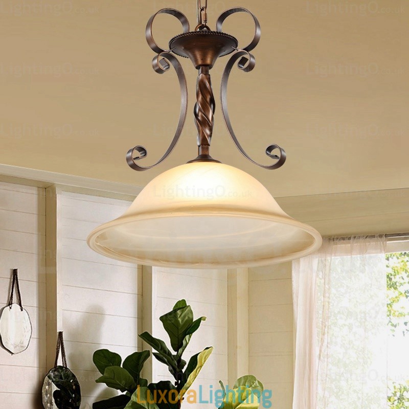 Designer Touch Decorative 1 Light Country Rustic Pendant Light with Glass Shade
