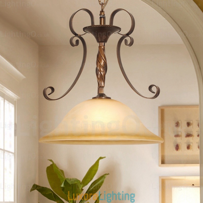 Designer Touch Decorative 1 Light Country Rustic Pendant Light with Glass Shade