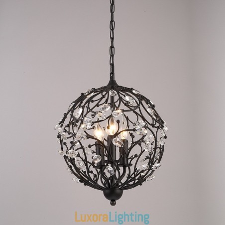 Designer Touch Decorative 3 Light Vintage Retro Globe Crystal Pendant Light