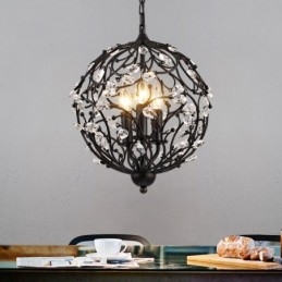 Designer Touch Decorative 3 Light Vintage Retro Globe Crystal Pendant Light