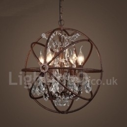 Designer Touch Decorative 4 Light Diameter 40CM Vintage Crystal Globe Painting Metal Chandelier Rusty Colour Pendant Light