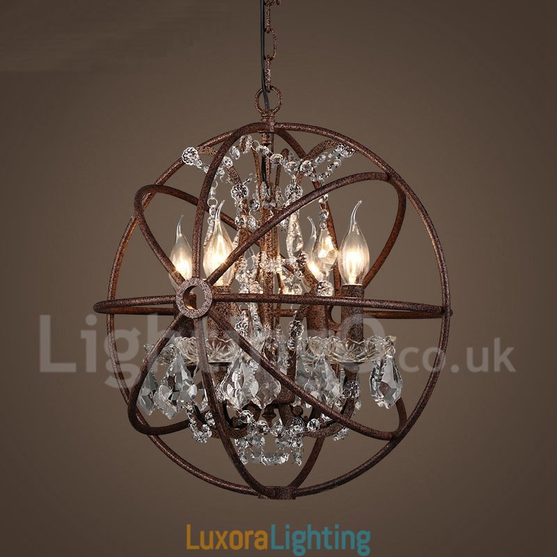 Designer Touch Decorative 4 Light Diameter 40CM Vintage Crystal Globe Painting Metal Chandelier Rusty Colour Pendant Light