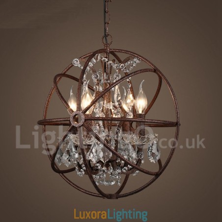 Designer Touch Decorative 4 Light Diameter 40CM Vintage Crystal Globe Painting Metal Chandelier Rusty Colour Pendant Light