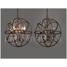 Designer Touch Decorative 4 Light Diameter 40CM Vintage Crystal Globe Painting Metal Chandelier Rusty Colour Pendant Light