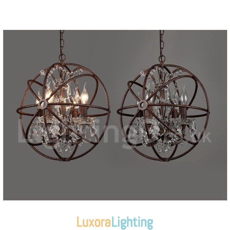 Designer Touch Decorative 4 Light Diameter 40CM Vintage Crystal Globe Painting Metal Chandelier Rusty Colour Pendant Light