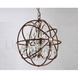 Designer Touch Decorative 4 Light Diameter 40CM Vintage Crystal Globe Painting Metal Chandelier Rusty Colour Pendant Light