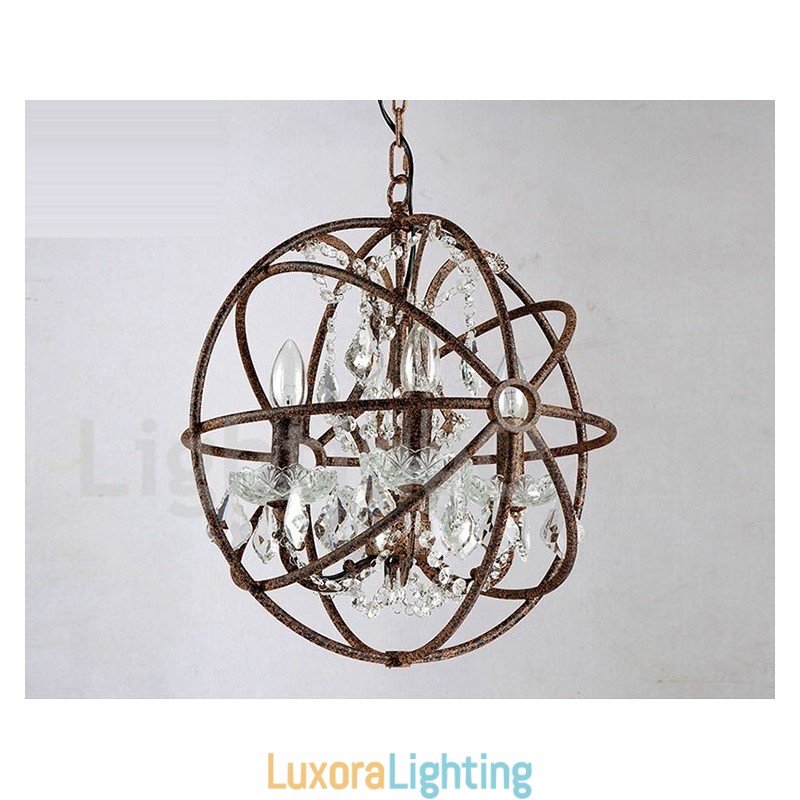 Designer Touch Decorative 4 Light Diameter 40CM Vintage Crystal Globe Painting Metal Chandelier Rusty Colour Pendant Light