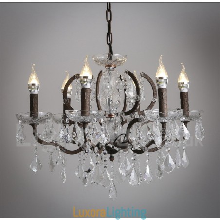 Designer Touch Decorative 6 Light Diameter 60CM Vintage Crystal Painting Metal Chandelier Rusty Iron Colour Pendant Light
