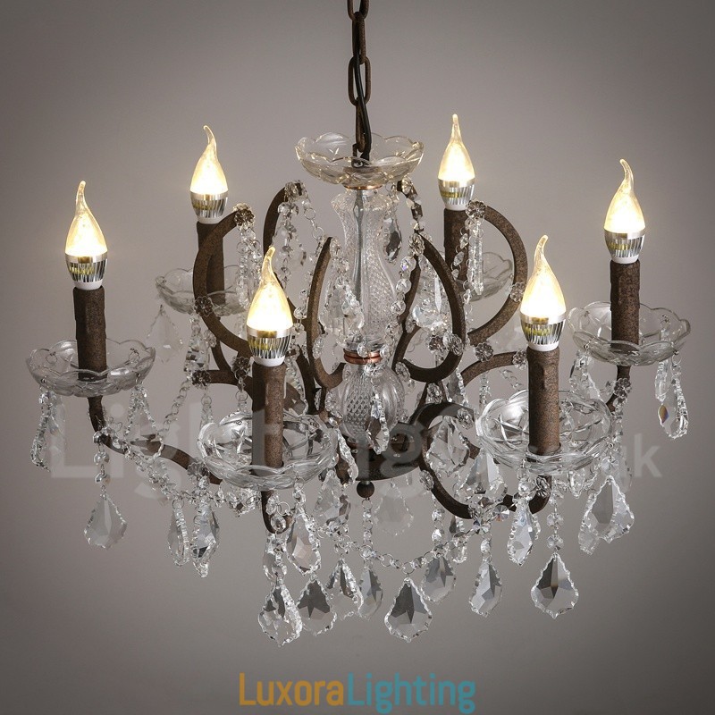 Designer Touch Decorative 6 Light Diameter 60CM Vintage Crystal Painting Metal Chandelier Rusty Iron Colour Pendant Light