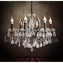 Designer Touch Decorative 6 Light Diameter 60CM Vintage Crystal Painting Metal Chandelier Rusty Iron Colour Pendant Light