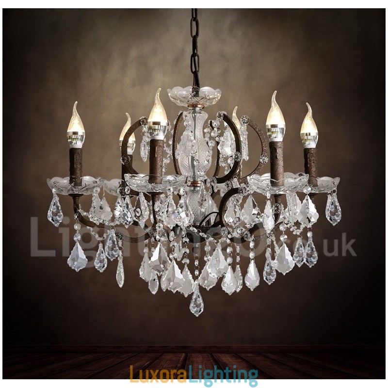Designer Touch Decorative 6 Light Diameter 60CM Vintage Crystal Painting Metal Chandelier Rusty Iron Colour Pendant Light