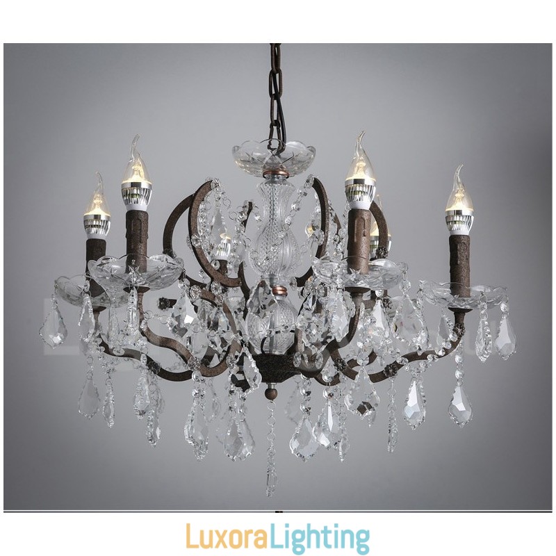Designer Touch Decorative 6 Light Diameter 60CM Vintage Crystal Painting Metal Chandelier Rusty Iron Colour Pendant Light