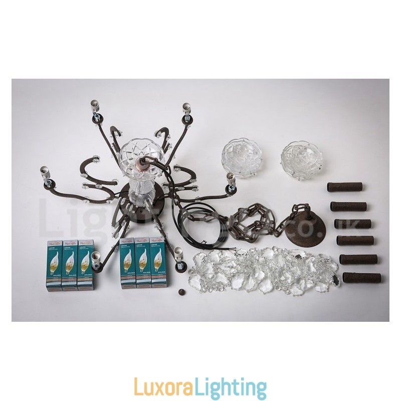 Designer Touch Decorative 6 Light Diameter 60CM Vintage Crystal Painting Metal Chandelier Rusty Iron Colour Pendant Light