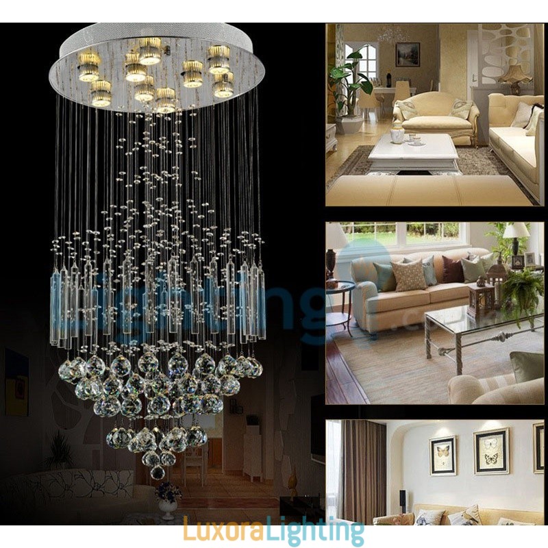 Designer Touch Decorative Modern Contemporary Chandelier Flush mount Pendant Fixture Crystal Rain Drop Light