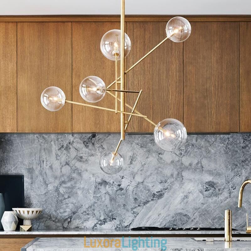 Designer Touch Decorative 6 Lights Nordic Lamp Chandelier Simple Creative Retro Iron Glass Ball Magic Bean Chandelier