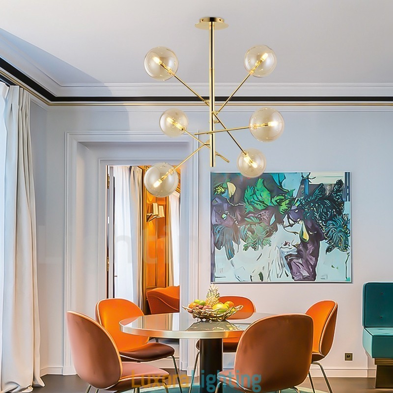 Designer Touch Decorative 6 Lights Nordic Lamp Chandelier Simple Creative Retro Iron Glass Ball Magic Bean Chandelier