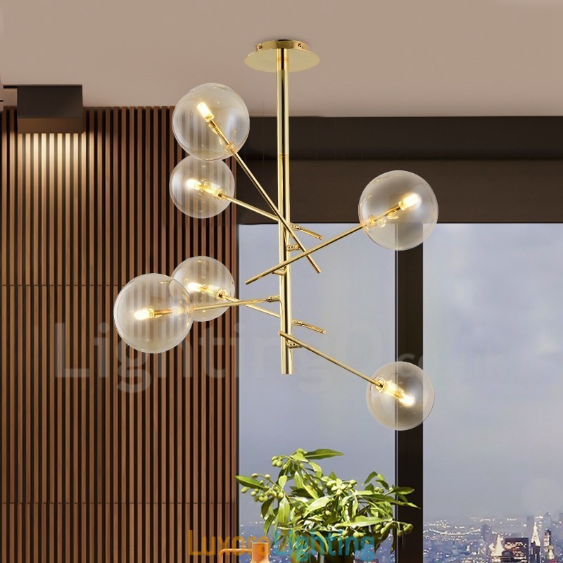 Designer Touch Decorative 6 Lights Nordic Lamp Chandelier Simple Creative Retro Iron Glass Ball Magic Bean Chandelier