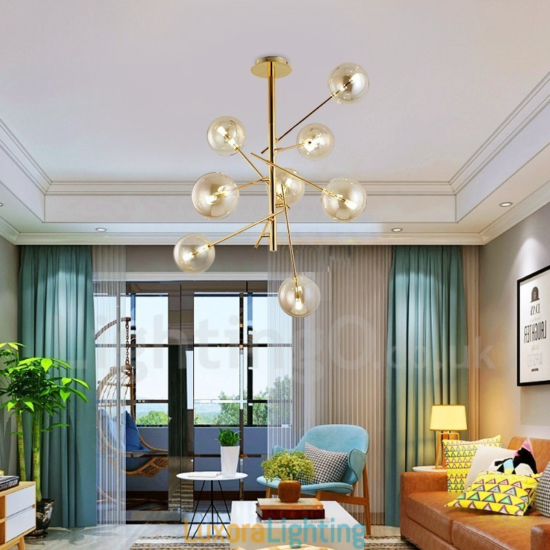 Designer Touch Decorative 6 Lights Nordic Lamp Chandelier Simple Creative Retro Iron Glass Ball Magic Bean Chandelier