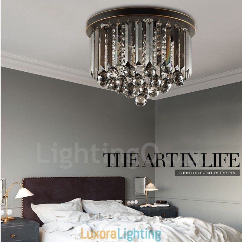 Designer Touch Decorative Retro Round Grey Crystal Ceiling Lights