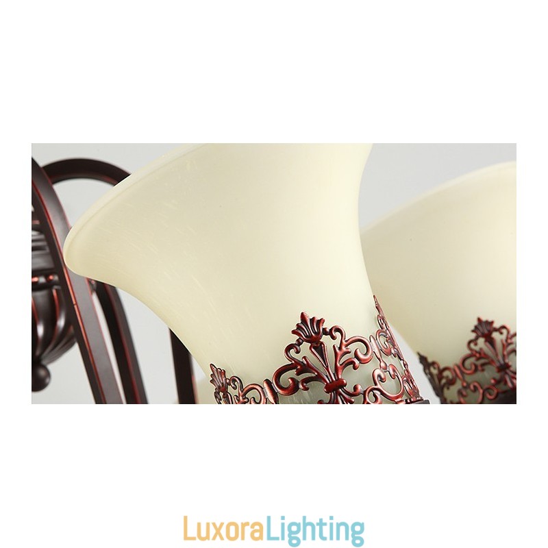 Designer Touch Decorative 24 Lights High Ceiling Vintage Country Island Painting Metal Chandelier with Glass Shades Hight Ceiling