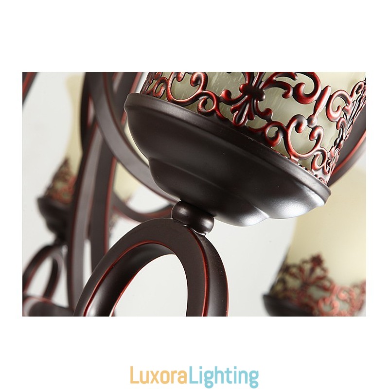 Designer Touch Decorative 24 Lights High Ceiling Vintage Country Island Painting Metal Chandelier with Glass Shades Hight Ceiling