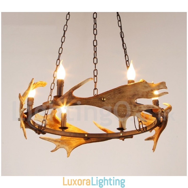 Designer Touch Decorative 6 Light Rustic Ring Antler Chandelier