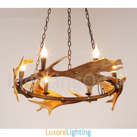 Designer Touch Decorative 6 Light Rustic Ring Antler Chandelier