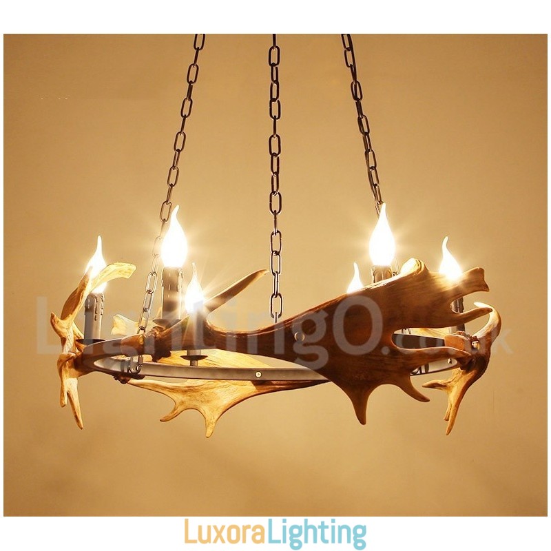 Designer Touch Decorative 6 Light Rustic Ring Antler Chandelier