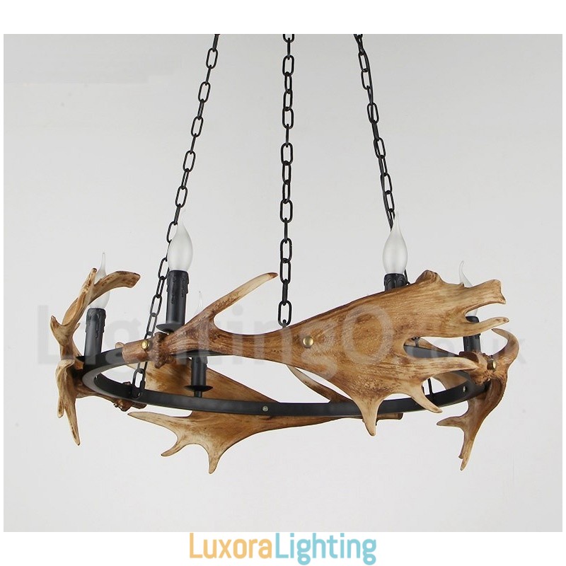 Designer Touch Decorative 6 Light Rustic Ring Antler Chandelier