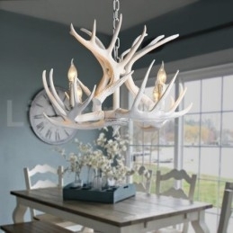 Designer Touch Decorative 4 Light Rustic Artistic Retro Antler White Chandelier