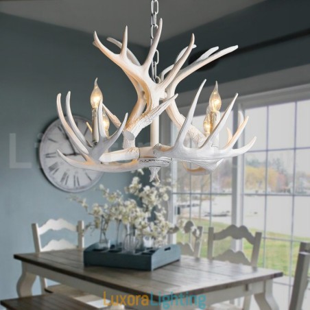 Designer Touch Decorative 4 Light Rustic Artistic Retro Antler White Chandelier
