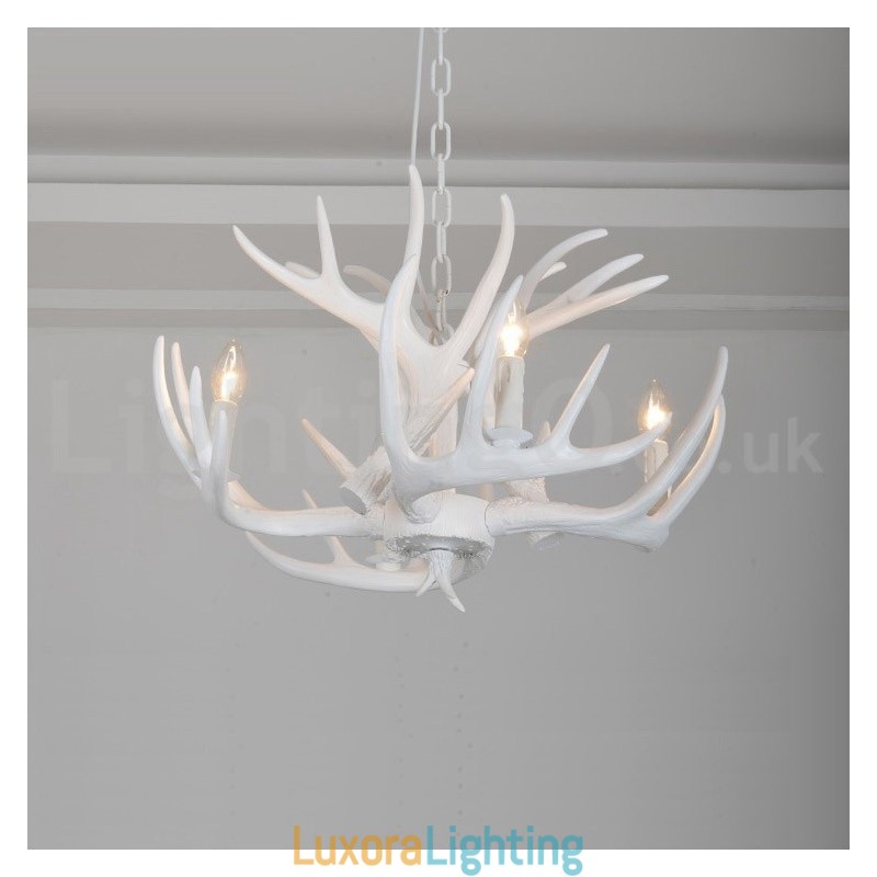 Designer Touch Decorative 4 Light Rustic Artistic Retro Antler White Chandelier