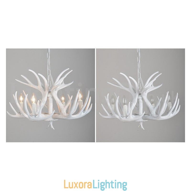 Designer Touch Decorative 4 Light Rustic Artistic Retro Antler White Chandelier