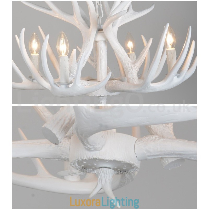 Designer Touch Decorative 4 Light Rustic Artistic Retro Antler White Chandelier