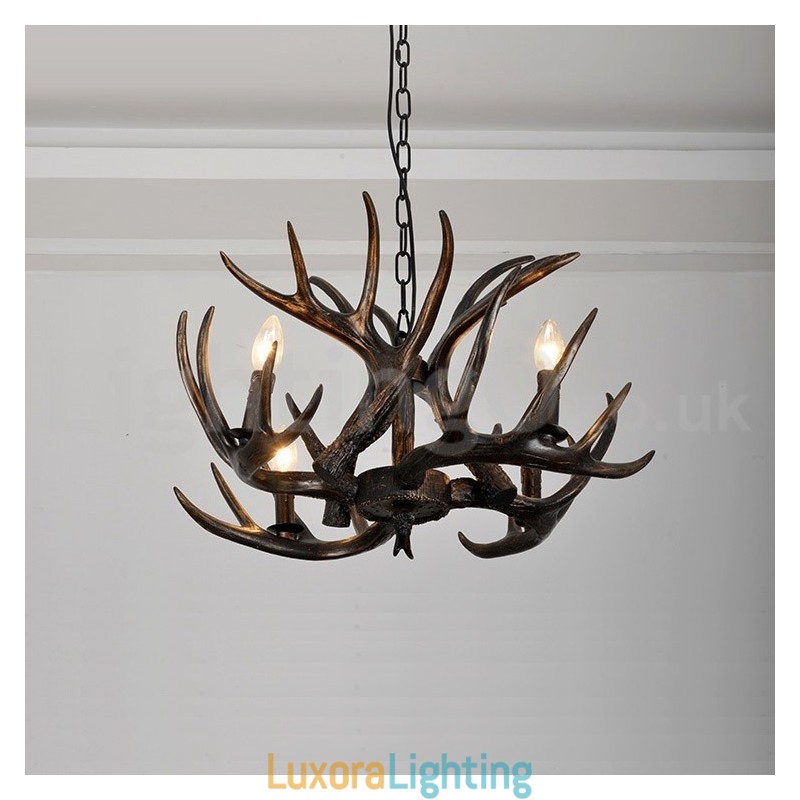 Designer Touch Decorative 4 Light Rustic Artistic Retro Antler Gradient Black Chandelier