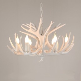 Designer Touch Decorative 6 Light Rustic Artistic Retro Antler White Chandelier