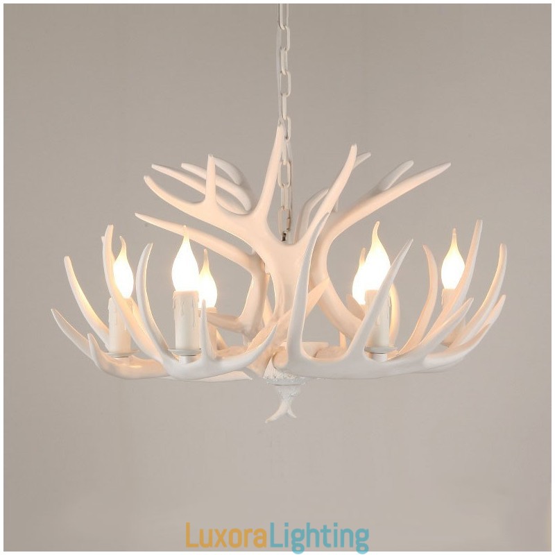 Designer Touch Decorative 6 Light Rustic Artistic Retro Antler White Chandelier