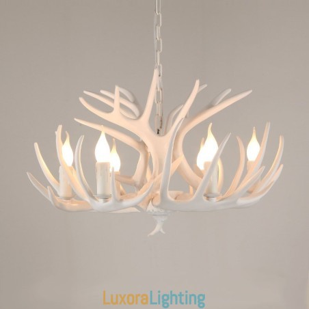 Designer Touch Decorative 6 Light Rustic Artistic Retro Antler White Chandelier
