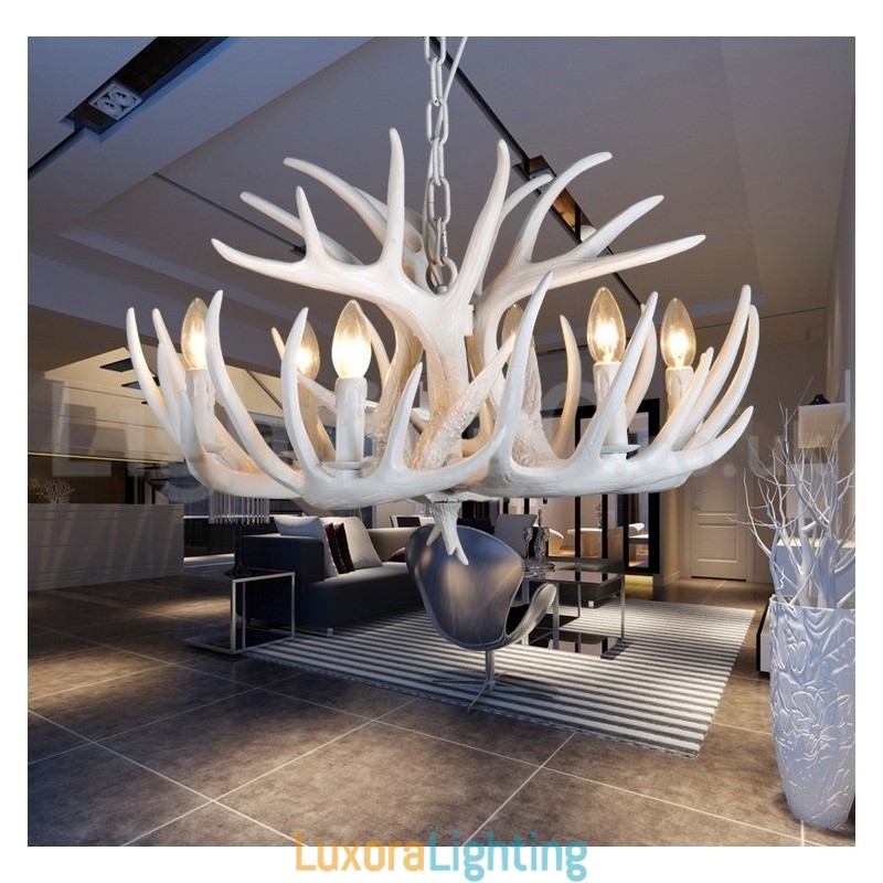 Designer Touch Decorative 6 Light Rustic Artistic Retro Antler White Chandelier