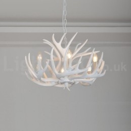 Designer Touch Decorative 6 Light Rustic Artistic Retro Antler White Chandelier