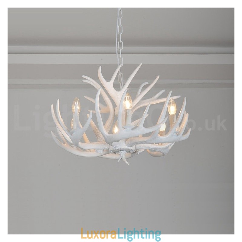 Designer Touch Decorative 6 Light Rustic Artistic Retro Antler White Chandelier