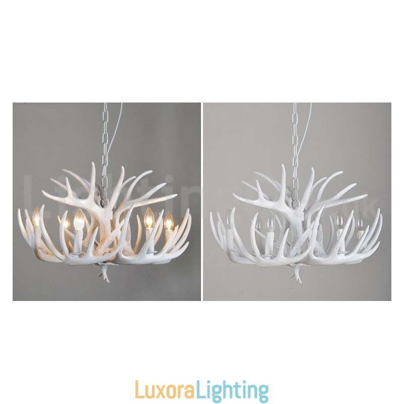 Designer Touch Decorative 6 Light Rustic Artistic Retro Antler White Chandelier