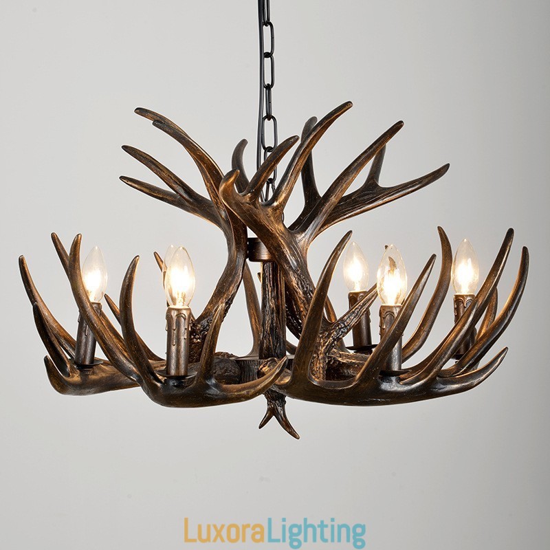 Designer Touch Decorative 6 Light Rustic Artistic Retro Antler Black Chandelier