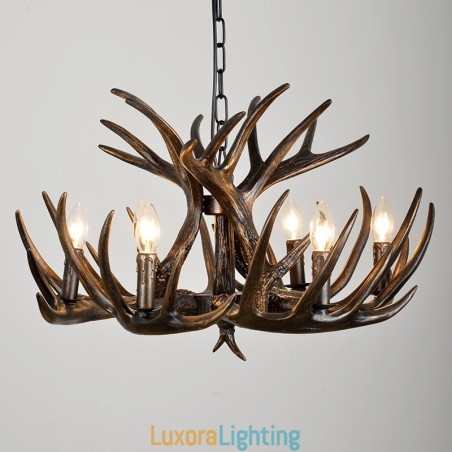 Designer Touch Decorative 6 Light Rustic Artistic Retro Antler Black Chandelier