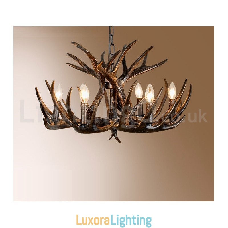 Designer Touch Decorative 6 Light Rustic Artistic Retro Antler Black Chandelier