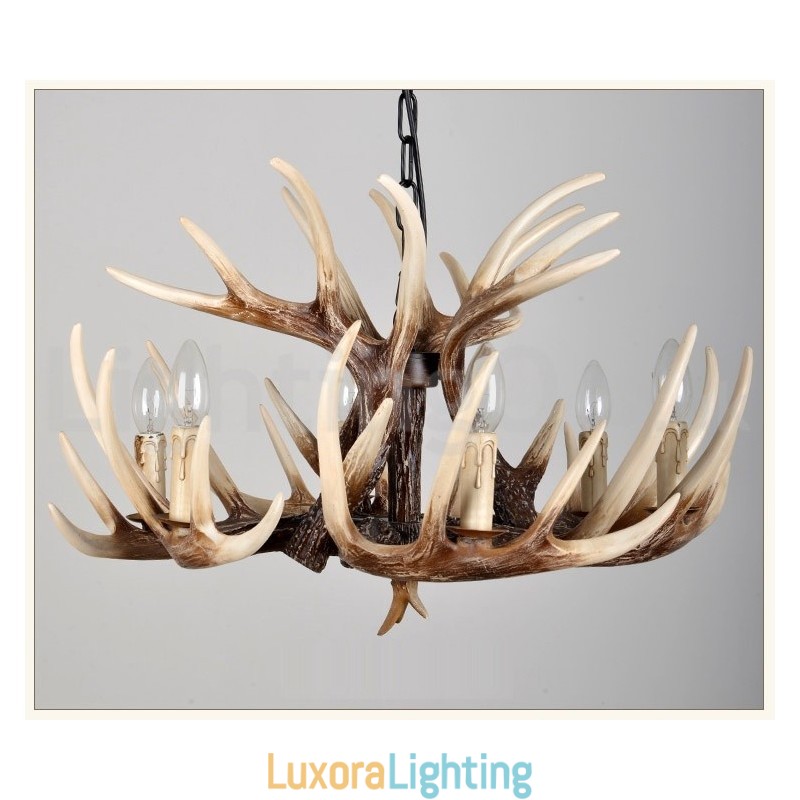 Designer Touch Decorative 6 Light Rustic Artistic Retro Antler Vintage Chandelier
