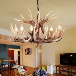 Designer Touch Decorative 6 Light Rustic Artistic Retro Antler Vintage Chandelier