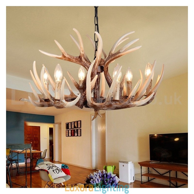 Designer Touch Decorative 6 Light Rustic Artistic Retro Antler Vintage Chandelier