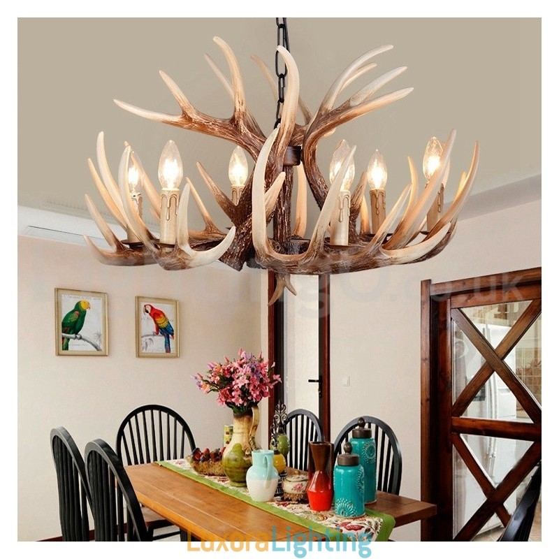 Designer Touch Decorative 6 Light Rustic Artistic Retro Antler Vintage Chandelier